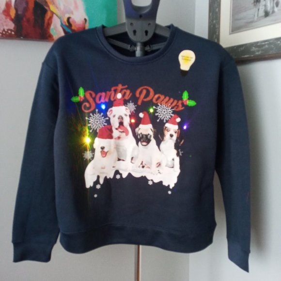 Santa Paws light up Christmas sweatshirt (video in pictures) Size Large - Picture 1 of 7